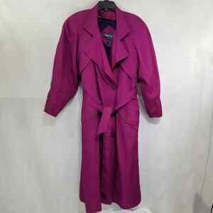 Vintage Women's Portrait Belted Trench Coat Raspberry Purple Size 12 Zip Out